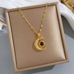 Colorful Moon Shape Pendant Titanium Steel Necklace for Female - Image 2