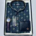 Cotton  Print Punjabi + Premium Watch + Wallet  Combo Pack