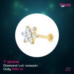 Diamond Cut Radium Zirconia 7 Stone Round Nose Pin (With gift box) - Image 2