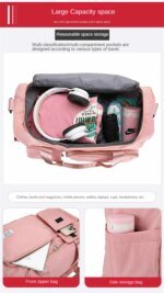 Fashionable Large Capacity Travel & Gym Bag - Pink - Image 5