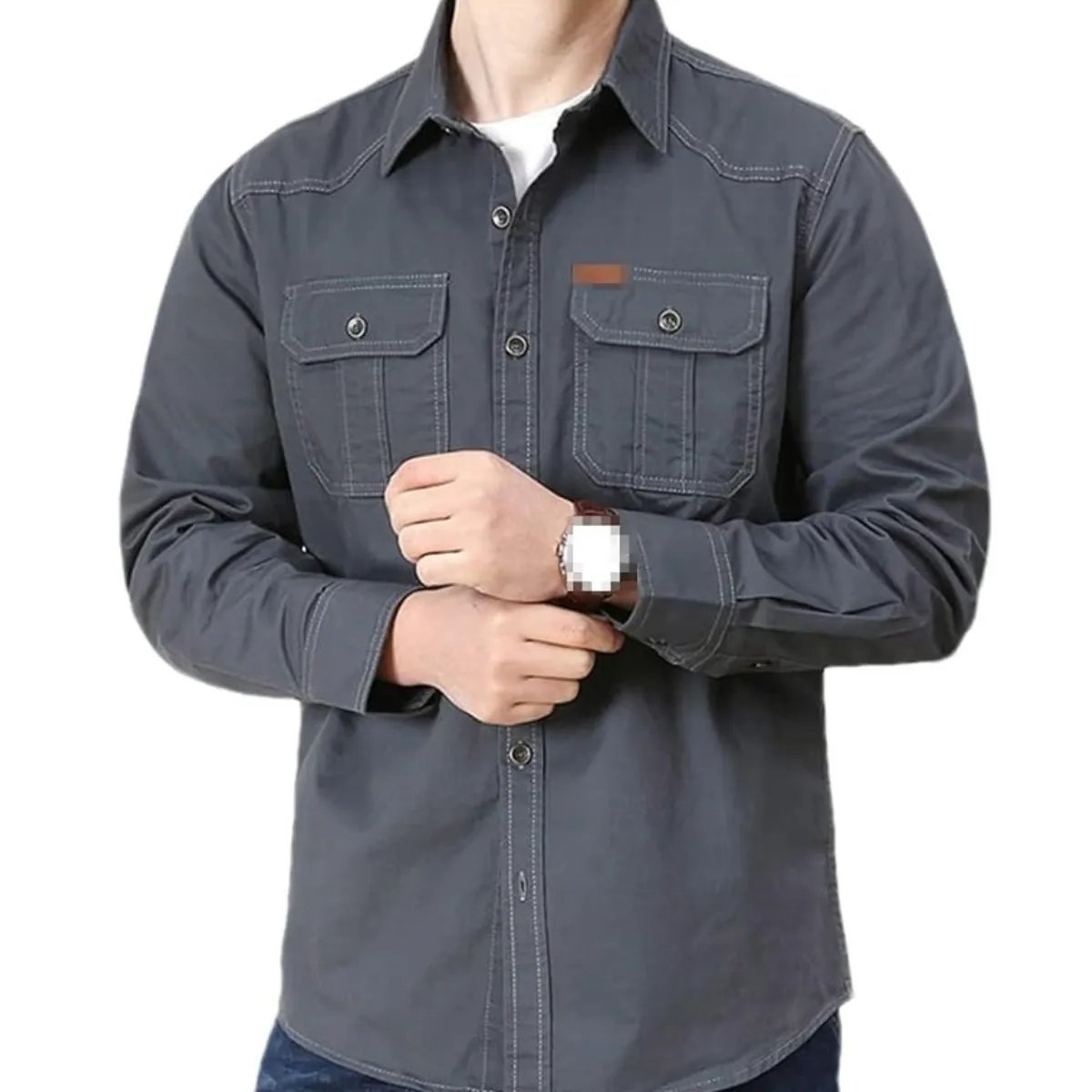 Full-sleeves-double-pocket-panel-Shirt Full sleeves double pocket panel Shirt - Image 1