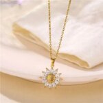 Golden Vermiculite To Sunflower Pendant Personalized Titanium Steel Necklace Women Fresh Trend Fashion Jewelry - Image 6