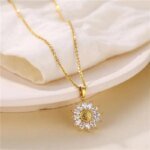 Golden Vermiculite To Sunflower Pendant Personalized Titanium Steel Necklace Women Fresh Trend Fashion Jewelry - Image 7