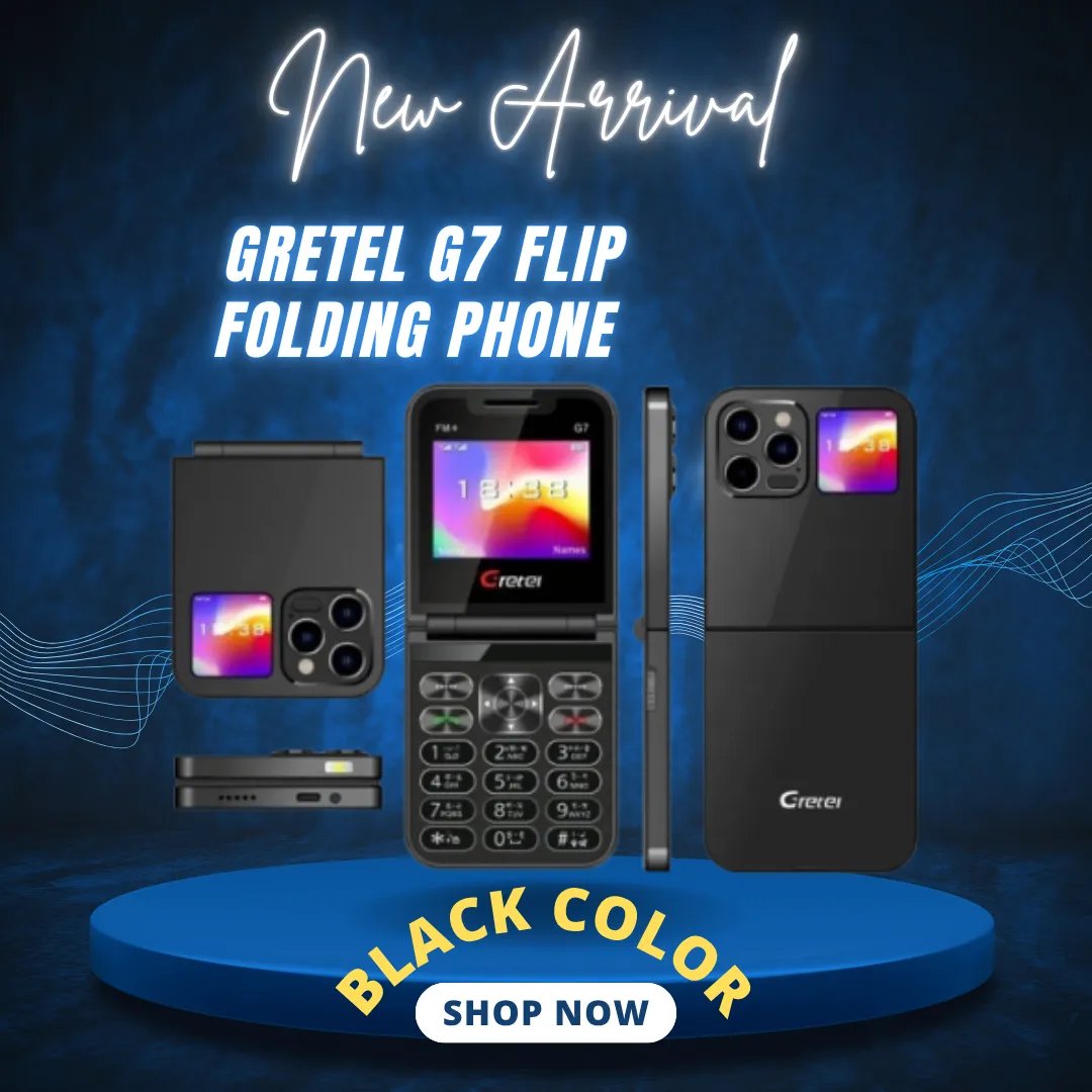 Gretel-G7-Flip-Folding-Phone-Dual-Display-Caseing-Black Gretel G7 Flip Folding Phone Dual Display Caseing (Black) - Image 1
