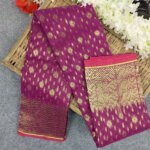 Half Silk Jamdani Saree (Off-White, Red, Purple, Lemon, Light Purple) - Image 3