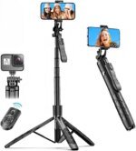 K-28 Long Video Stand Cum Selfie Stick Tripod with Remote - 360° Rotation Phone Stand with Wireless Remote Control,  with light