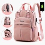 New leisure nylon ladies CHINA Bagpack (Pink) With Free Wallet - Image 3