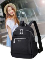 Nylon Backpack Durable Waterproof Casual Shoulder Bag (Black) - Image 3