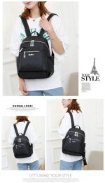 Nylon Backpack Durable Waterproof Casual Shoulder Bag (Black) - Image 4