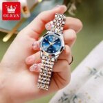 OLEVS Watch for Women Branded Stainless steel Elegant Luminous Ladies Watches 9931 Silver Blue - Image 3