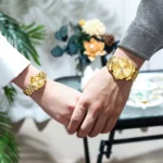Olevs  Stainless Steel fashionable  Couple watches Full Golden - Image 3