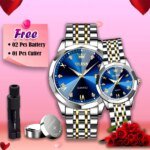 Olevs  Stainless Steel fashionable  Couple watches (Navy Blue) - Image 2