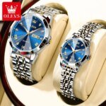 Olevs  Stainless Steel fashionable  Couple watches (Navy Blue) - Image 4