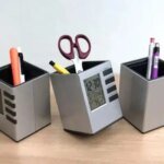 Pen Holder with Digital Watch – Silver - Image 4