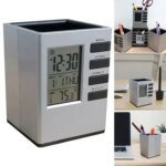 Pen Holder with Digital Watch – Silver - Image 5