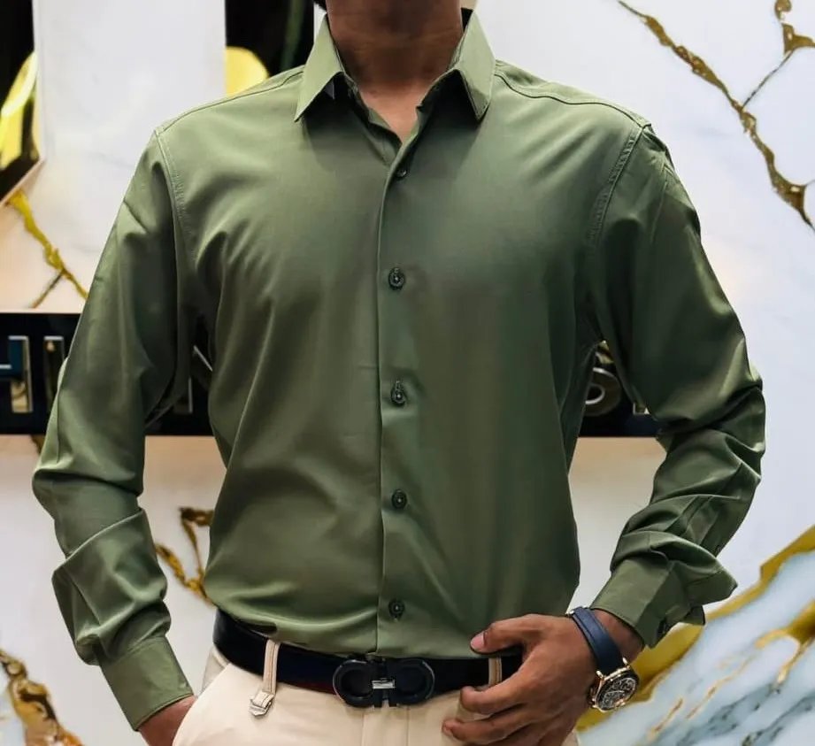 Premium-China-Micro-Stig-Shirt-Formal-Casual-Olive Premium China Micro Stig Shirt (Formal / Casual) (Olive) - Image 1
