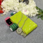 Premium Half Silk Jamdani Saree Combo Set - Lemon - Image 3