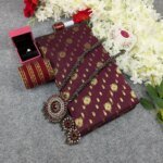 Premium Half Silk Jamdani Saree Combo Set - Maroon - Image 6