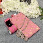 Premium Half Silk Jamdani Saree Combo Set - Pink - Image 3