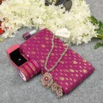 Premium Half Silk Jamdani Saree Combo Set - Purple - Image 3