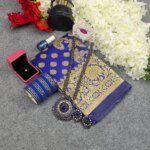 Premium Silk Katan Saree Combo Set - Blue - Image 4