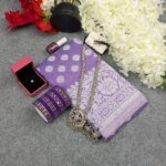 Premium Silk Katan Saree Combo Set - Lavender - Image 4