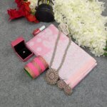 Premium Silk Katan Saree Combo Set - Light Pink - Image 4
