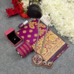 Premium Silk Katan Saree Combo Set - Purple - Image 4