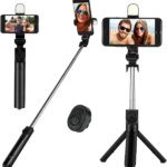 Q07 Foldable Mini Tripod & Selfi Stick with LED Light Bluetooth Remote Shutter