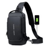 USB charging sport sling Anti-theft shoulder bag (Black)