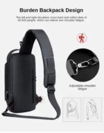 USB charging sport sling Anti-theft shoulder bag (Black) - Image 7