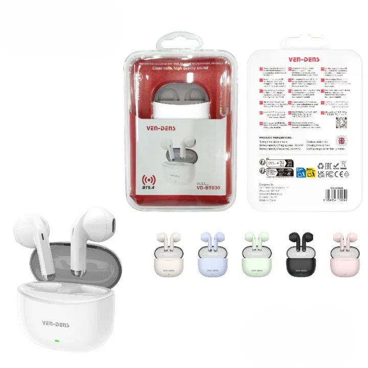 VEN-DENS-True-Wireless-Stereo-Earphones-Bluetooth-5.4-Earbuds-BT030-White VEN-DENS True Wireless Stereo Earphones Bluetooth 5.4 Earbuds BT030 (White) - Image 1