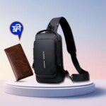 (Wallet ফ্রি) shoulder bag With Lock - Black - Image 2