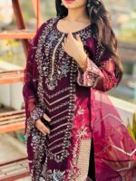 জর্জেট গর্জাস এমব্রয়ডারি থ্রি-পিস সেট - লাক্সারি পার্টি কালেকশন - Image 3