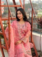 জর্জেট গর্জাস এমব্রয়ডারি থ্রি-পিস সেট - লাক্সারি পার্টি কালেকশন