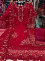 প্রিমিয়াম ব্ল্যাক হেভি এমব্রয়ডারি থ্রি পিস সালোয়ার কামিজ সেট উইথ ডিজাইনার দুপাট্টা – পার্টি ও ঈদ কালেকশন - Image 2