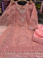 জর্জেট গর্জাস এমব্রয়ডারি থ্রি-পিস সেট - লাক্সারি পার্টি কালেকশন - Image 3