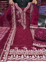 জর্জেট গর্জাস এমব্রয়ডারি থ্রি-পিস সেট - লাক্সারি পার্টি কালেকশন - Image 2