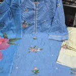 Premium Sky Blue Cotton Embroidered 3 Piece Suit for Women | Floral Embroidery Cotton Salwar Kameez