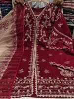 Premium Maroon Cotton Embroidered 3 Piece Suit for Women | Elegant Cotton Salwar Kameez with Embroidered Dupatta