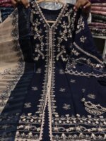 Premium Navy Blue Cotton Embroidered 3 Piece Suit for Women | Elegant Cotton Salwar Kameez with Embroidered Dupatta - Image 5