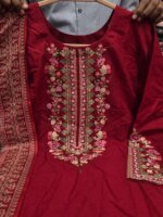 Premium Red Cotton Embroidered 3 Piece Suit for Women | Elegant Black Embroidery Cotton Salwar Kameez with Printed Dupatta - Image 4
