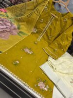 Premium Yellow Cotton Embroidered 3 Piece Suit for Women | Floral Embroidery Cotton Salwar Kameez - Image 2