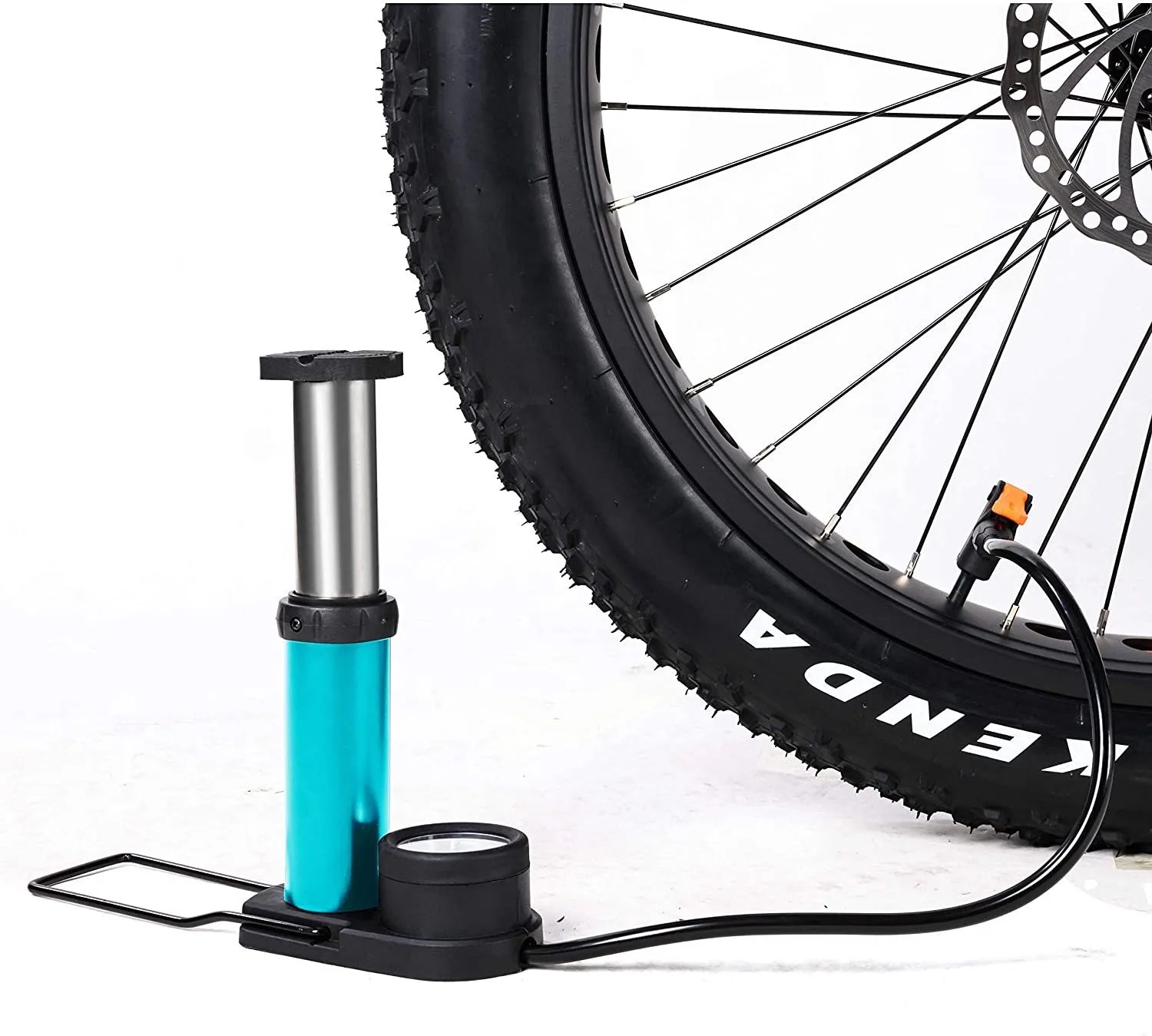 5d007646-a388-466b-b664-3cdaa475dff1.d731dbdd25ec217168a7ab440efe091a Mini Portable Bike, Bicycle Tire Hand Foot Activated Floor Pump with Presta Schrader Dunlop Valves Extra Valve and Gas Needle - Image 1