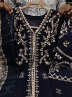 Premium Navy Blue Cotton Embroidered 3 Piece Suit for Women | Elegant Cotton Salwar Kameez with Embroidered Dupatta - Image 4