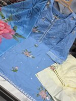 Premium Sky Blue Cotton Embroidered 3 Piece Suit for Women | Floral Embroidery Cotton Salwar Kameez - Image 3