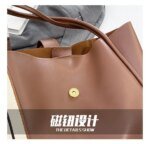 Stylish Women’s Leather Shoulder Bag Set with Matching Pouch – Elegant Tote Handbag in Black, Cream & Brown - Image 7