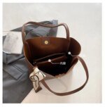 Stylish Women’s Leather Shoulder Bag Set with Matching Pouch – Elegant Tote Handbag in Black, Cream & Brown - Image 10