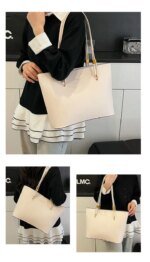Minimalist Large Tote Bag for Women – Elegant Leather Shoulder Handbag for Work, Office & Everyday Use in Black, Beige & Cream - Image 7