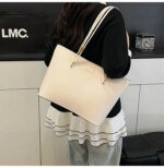Minimalist Large Tote Bag for Women – Elegant Leather Shoulder Handbag for Work, Office & Everyday Use in Black, Beige & Cream - Image 9